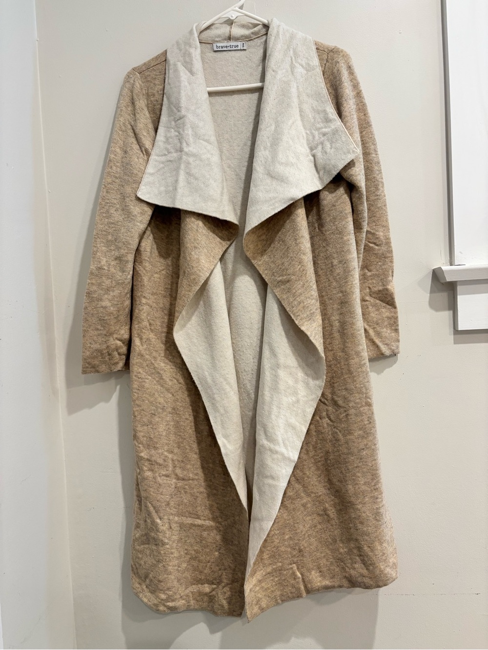 brave+true Women’s S/M Beige Ivory Wool Acrylic Knit Open-Front Draped Cardigan
